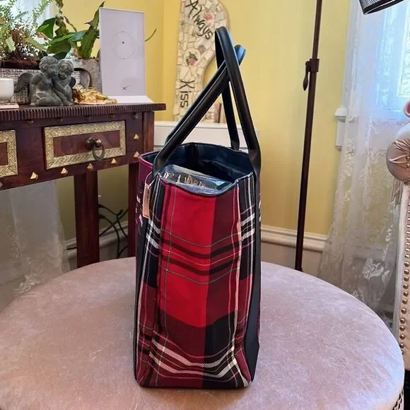 NWT Victorias Secret Red Black Novacheck Large Tote Bag - Picture 5 of 13